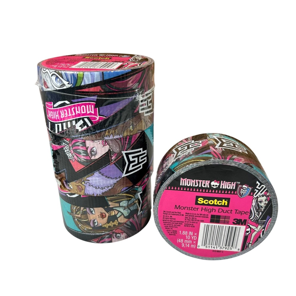 Scotch Monster High Duct Tape 1.88 In x 10 Yd Patterned Craft Tape 3M Lot of 5